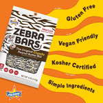 Atkinson's Zebra Bars packaging reverse side showing the nutritional information and gluten free vegan certification labels.
