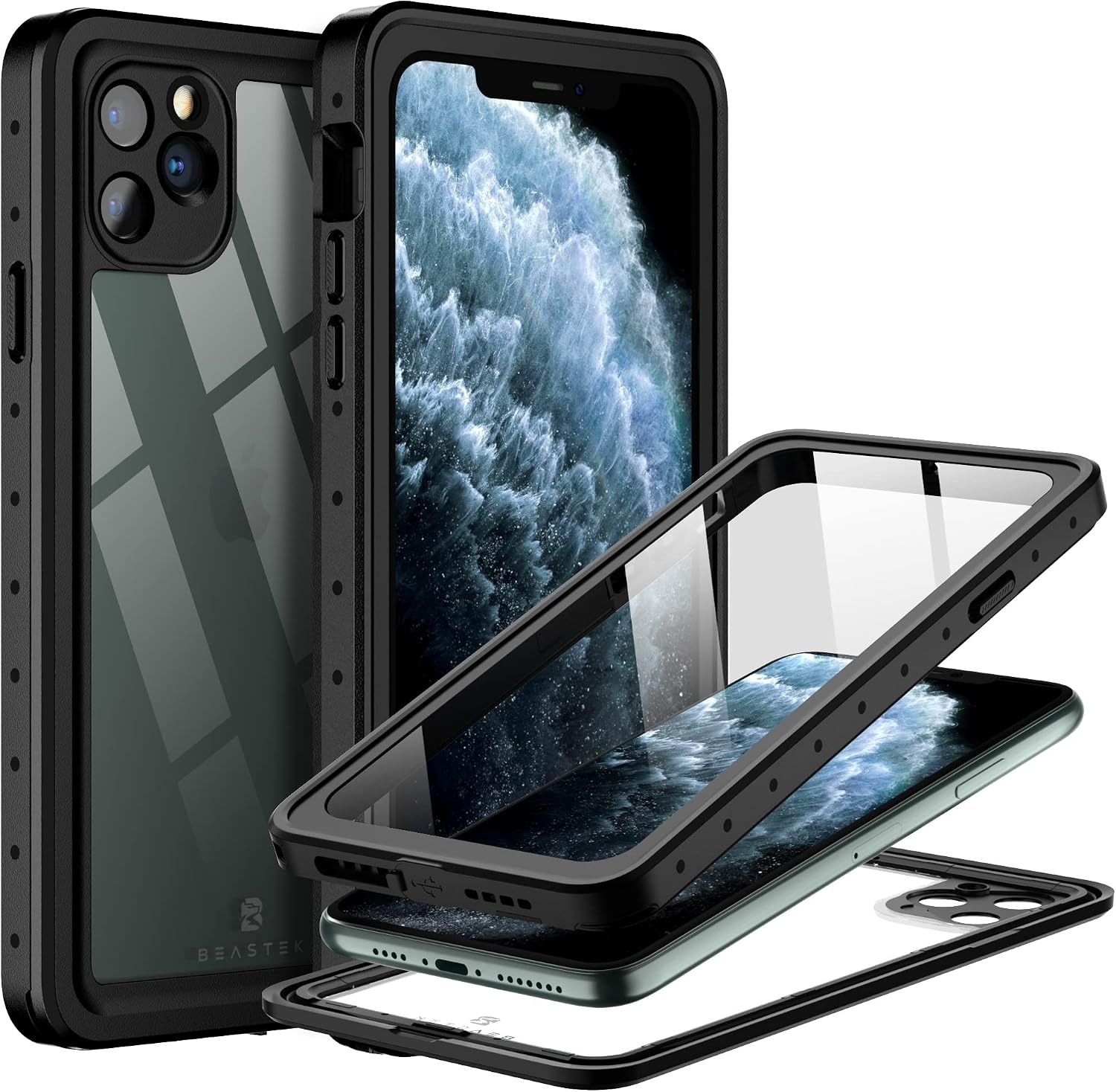 BEASTEK waterproof case front view with clear screen protector