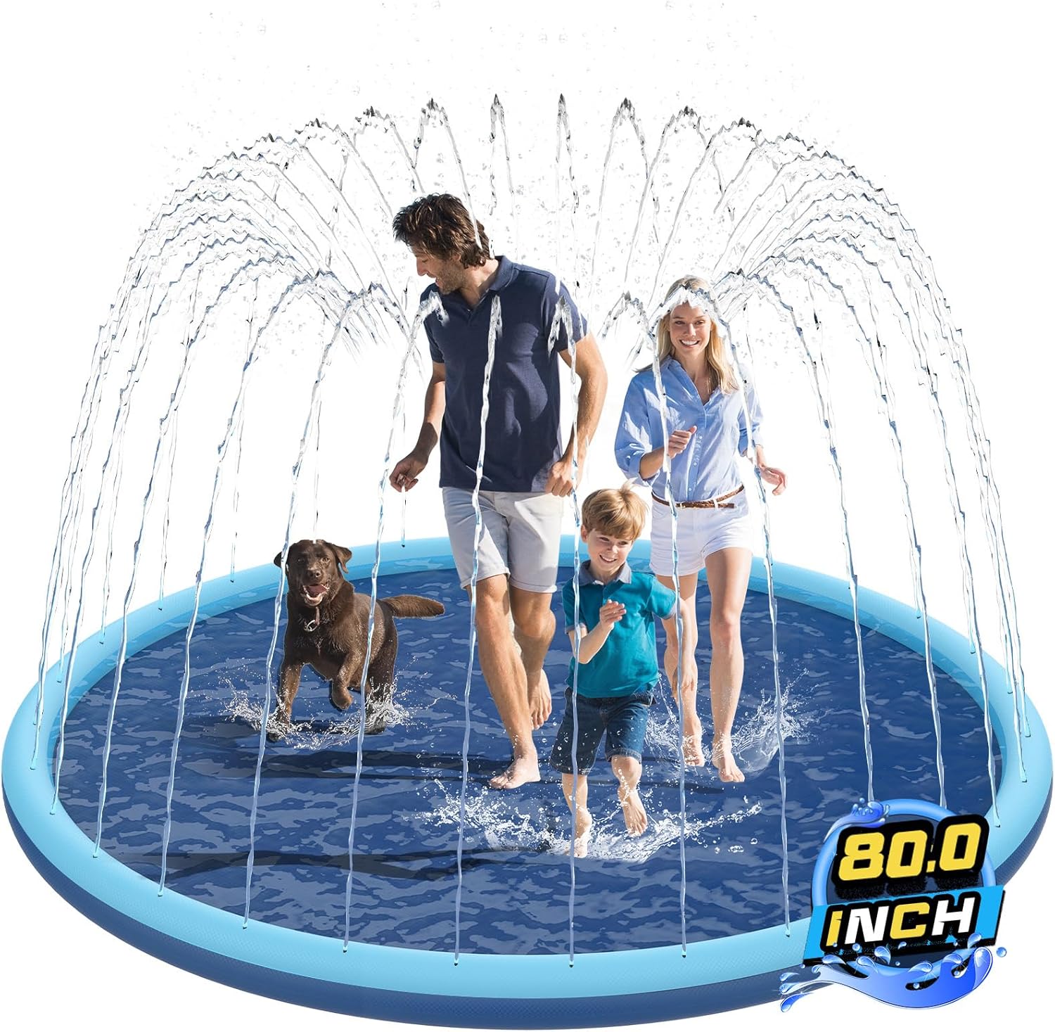 Koxobet 80-inch non-slip splash pad for kids and dogs front view