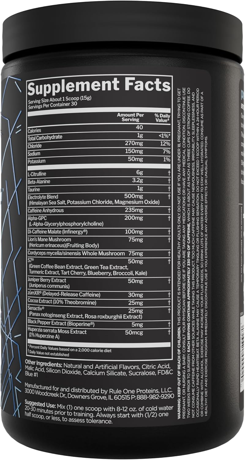 Rule One Proteins preLIFT supplement facts nutritional label back view