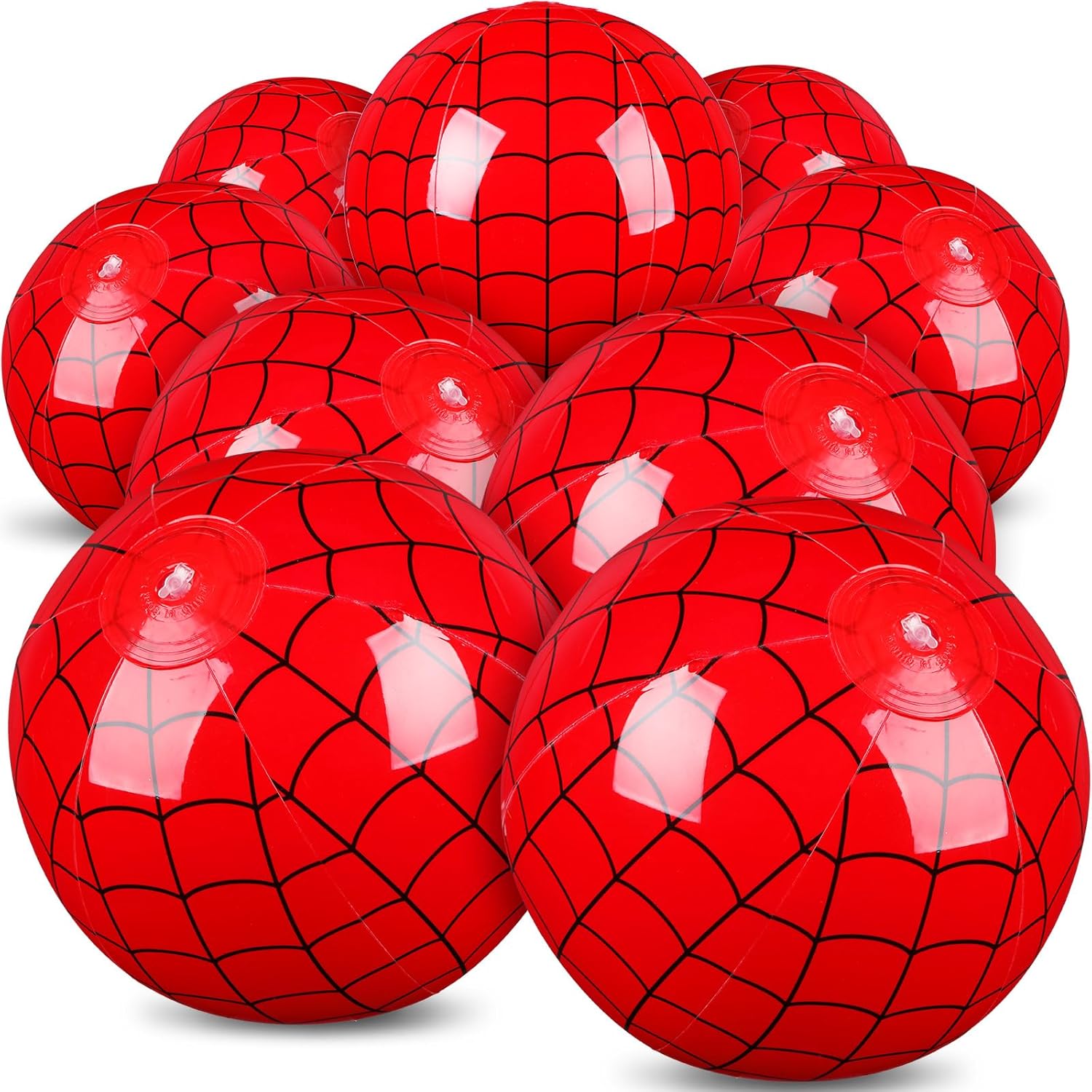 Hollowfly spider web themed beach ball pack front view showing red and blue design