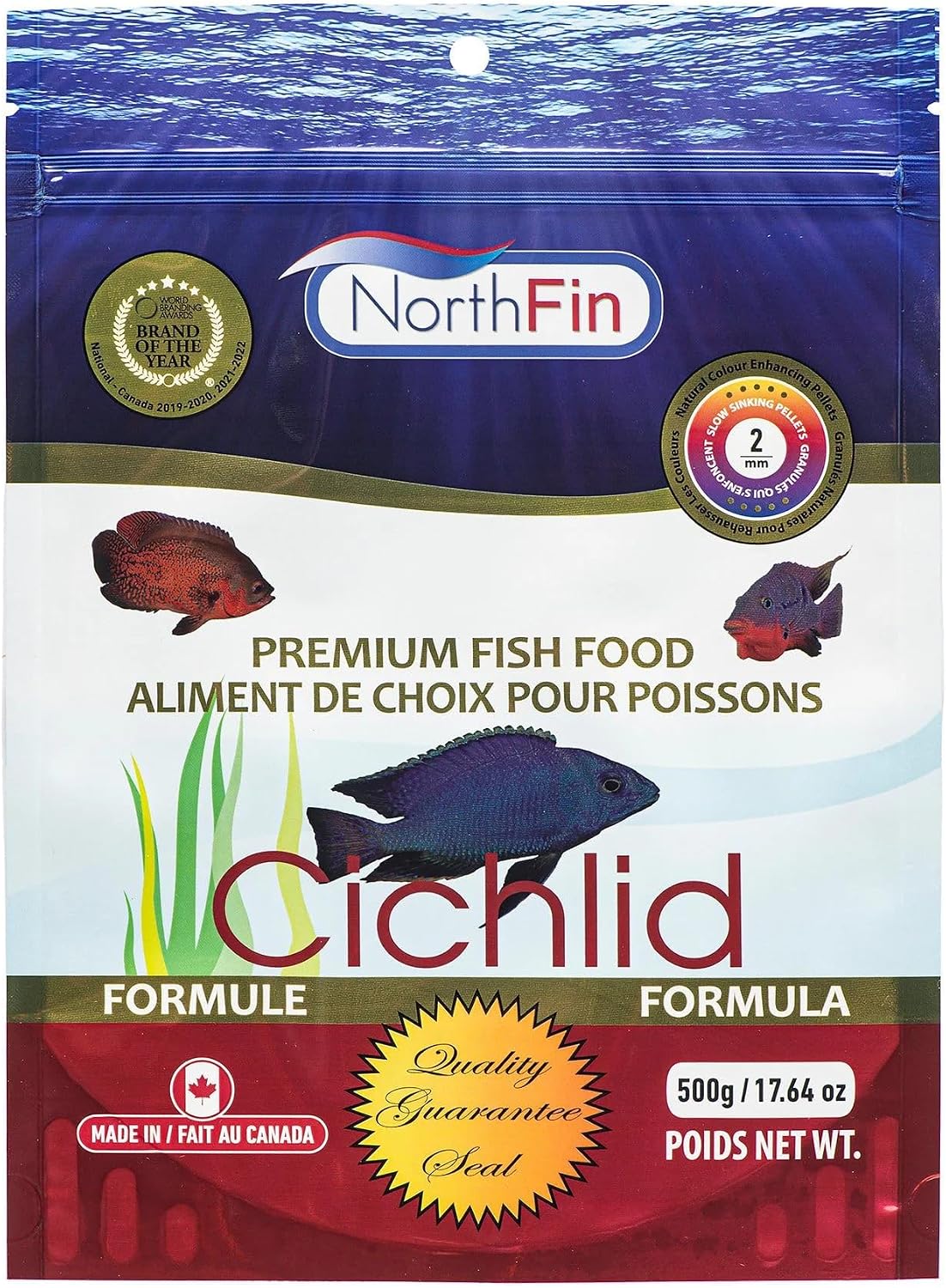NorthFin cichlid fish food front view container package