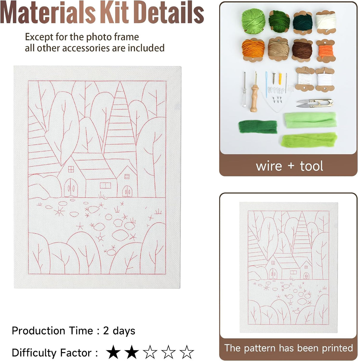Clberni punch needle kit pre-stretched canvas frame close up