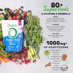 Organic meal replacement powder ingredients list showing superfoods and probiotics