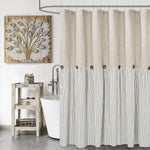 DOSLY IDÉES Farmhouse Shower Curtain front view hanging in a rustic country style bathroom.