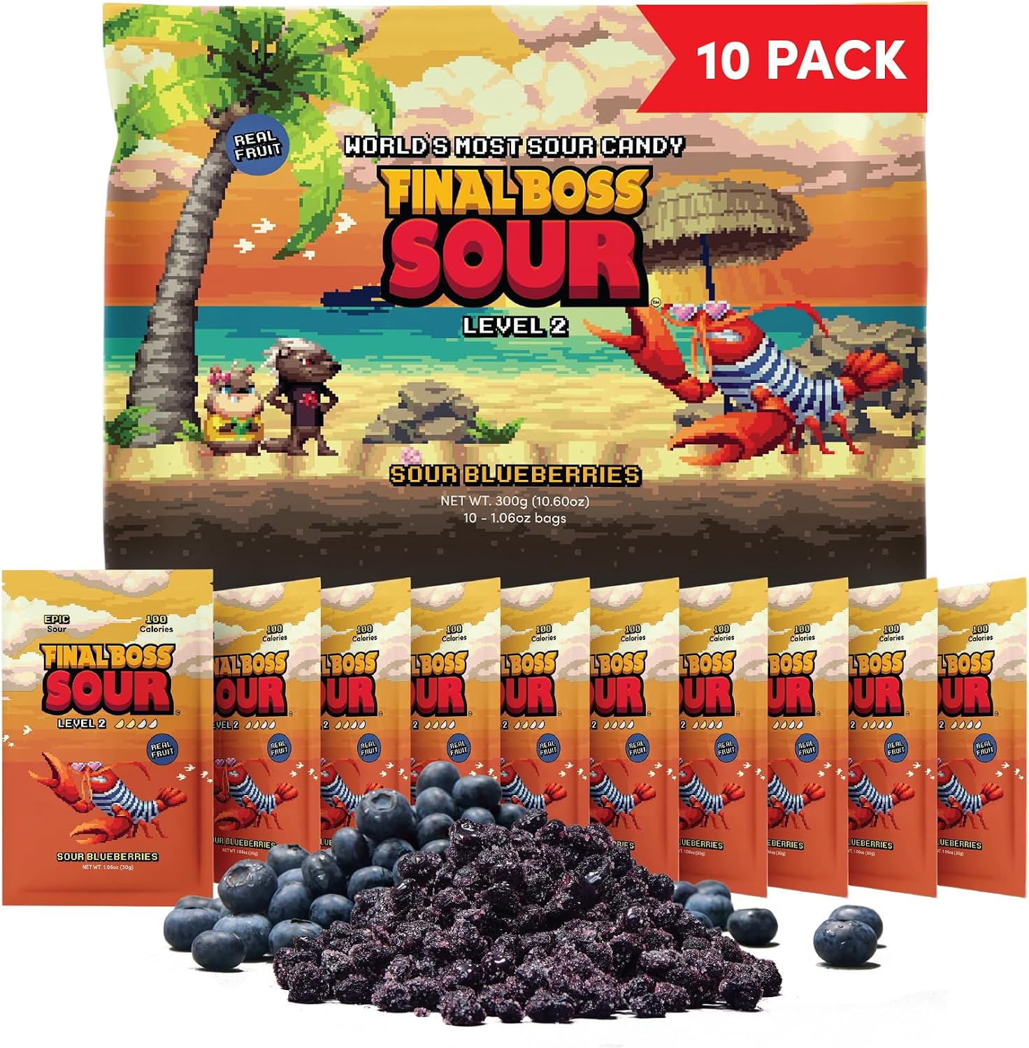 Final Boss Sour Candy Level 2 Sour Blueberries 10 Pack front packaging view