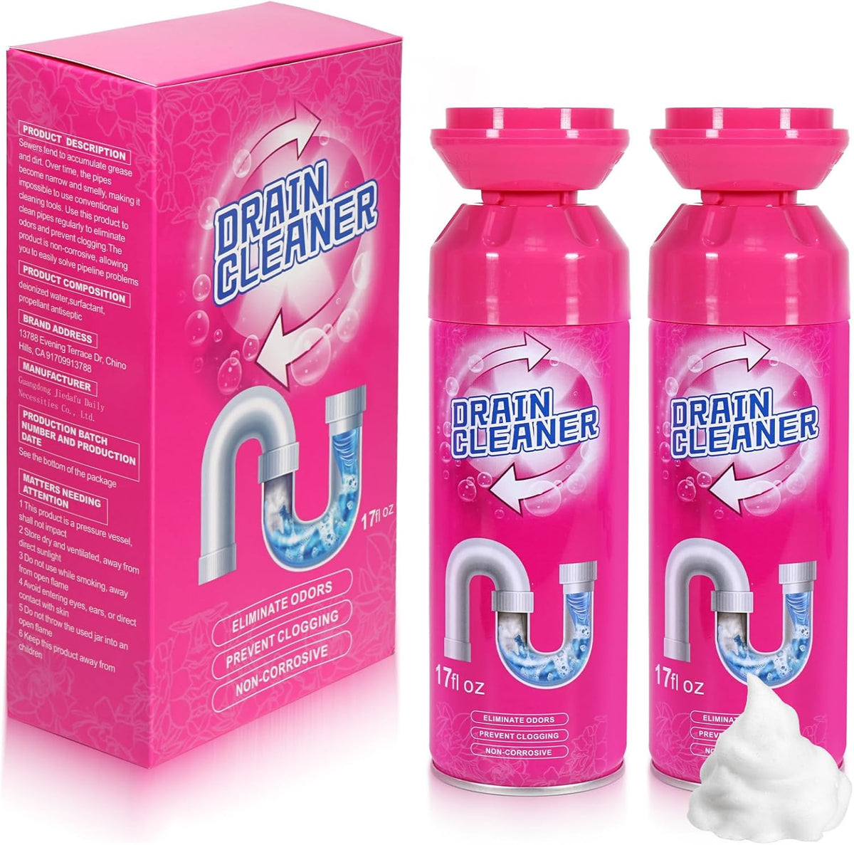 Nhtrg Foaming Drain Cleaner 2 pack front view showing powerful pipe unclogging foam.