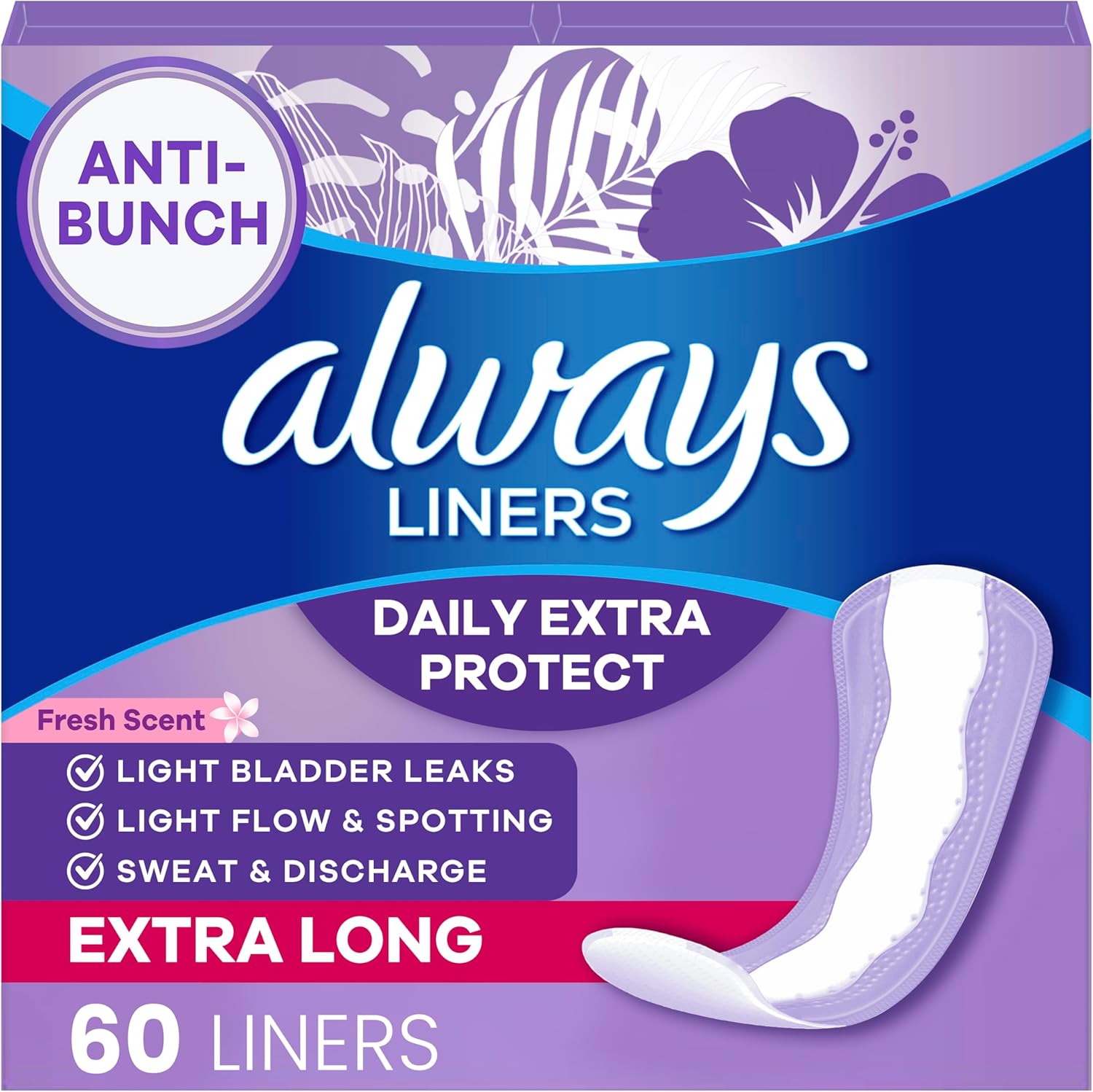 Always Daily Extra Protect Liners, Extra Long Length, Scented Panty Liners, 60 Count - Image 1