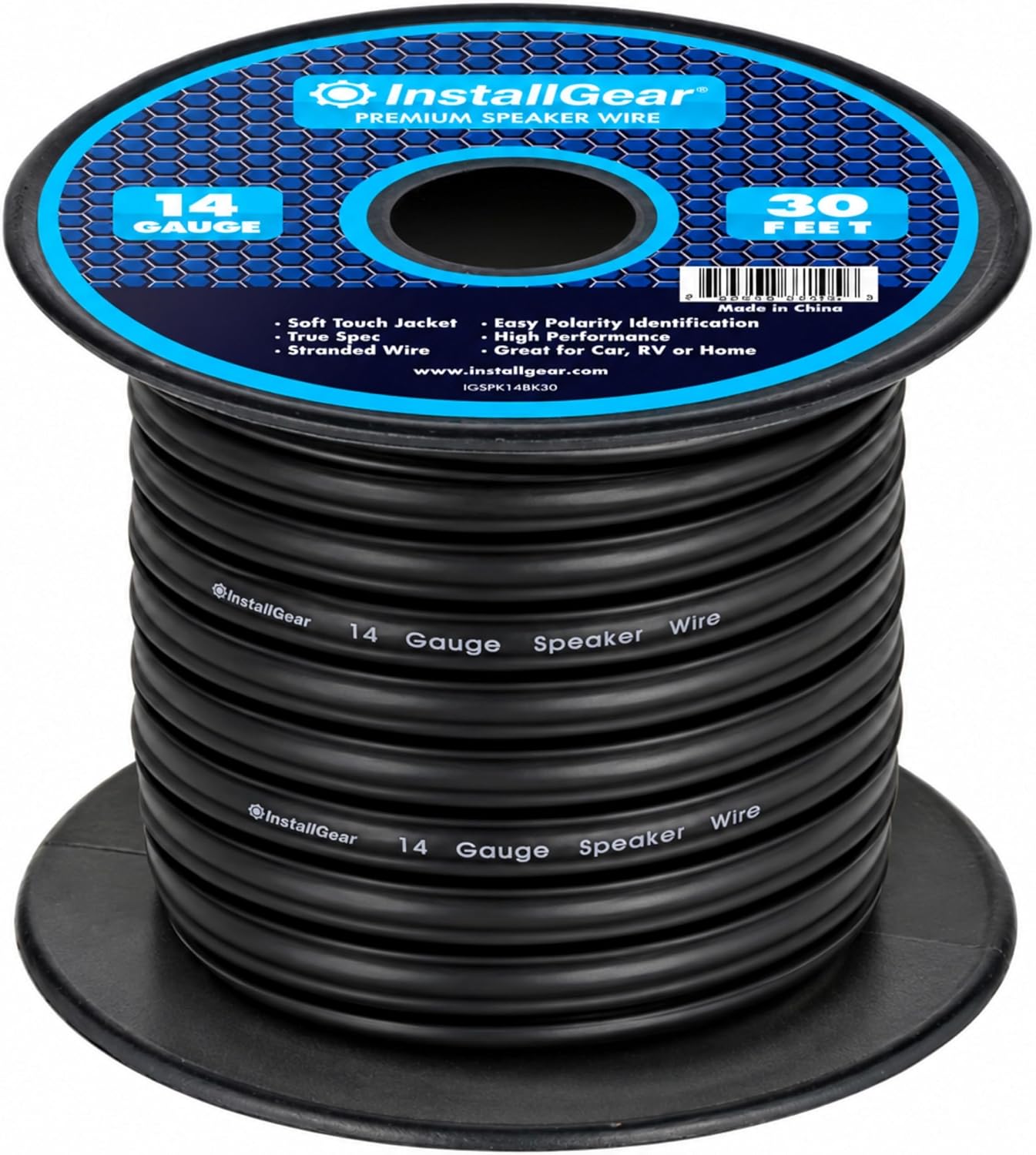 InstallGear 14 Gauge Speaker Wire - 30ft Black Audio Cable for Car Speakers, Home Theater, Surround Sound, Radio - Durable Copper-Clad Aluminum AWG Wire for Clear Sound Transmission - Image 1