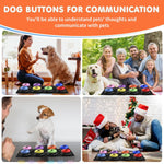 An interactive dog training session demonstrating positive reinforcement using recordable sound buttons.