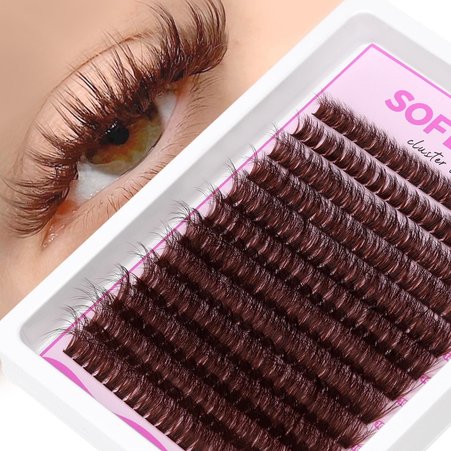SOFENIDA Brown Lash Clusters Dark Brown 80D Individual Cluster Lashes 10-18mm Volume Eyelash Extension Cluster Eyelash Extensions 3D Thick Lash Clusters Wispy Lashes Clusters(Brown 80D-10-18MIX) - Image 1
