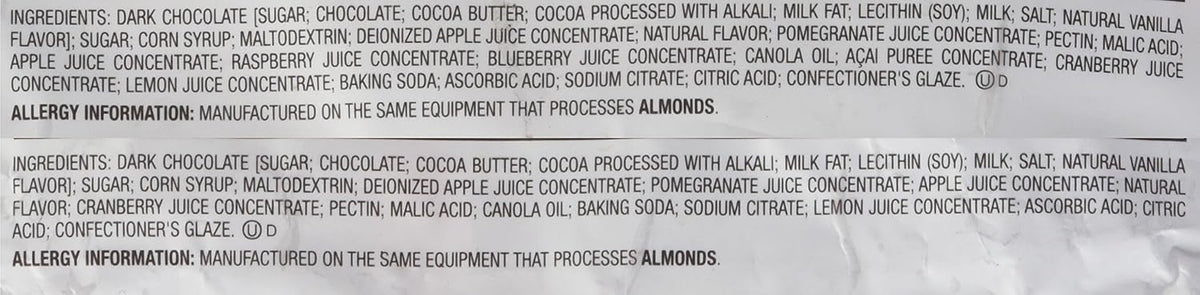 Back of Hershey's Brookside 21 Ounce bag with nutritional details