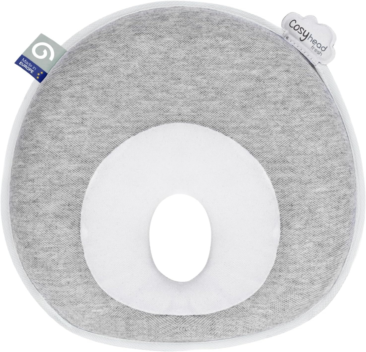 Babymoov Cosyhead Fresh baby headrest front view in smokey gray and white