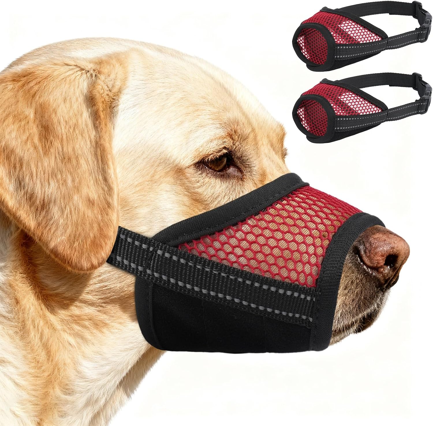 Purrlia 2 Pack dog muzzle red medium front view