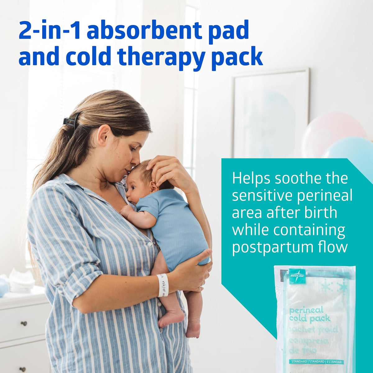 Medline postpartum cold pack box and product dimensions
