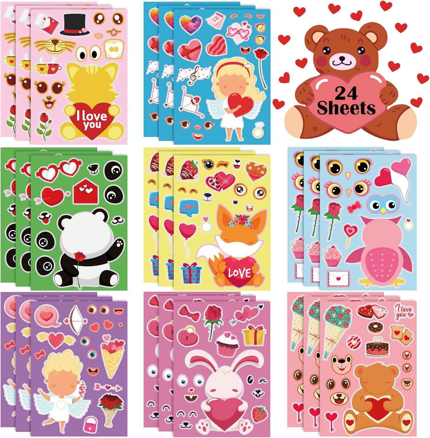 ChicQuench OHOME Valentines Day stickers front view twenty four sheets pack for kids crafts