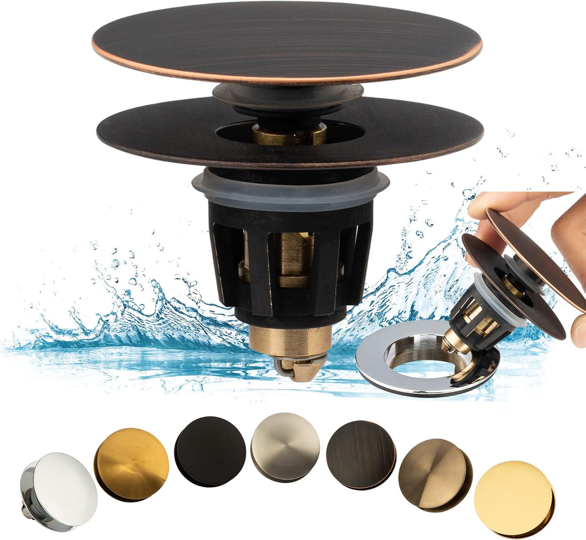 Universal Bathroom Sink Drain Stopper, Fits Most Pop-Up Drains for Vessel Sink Lavatory Vanity, Sink Drain Strainer with Detachable Hair Catcher, Tested by Plumber in US (MATT Black) - Image 10