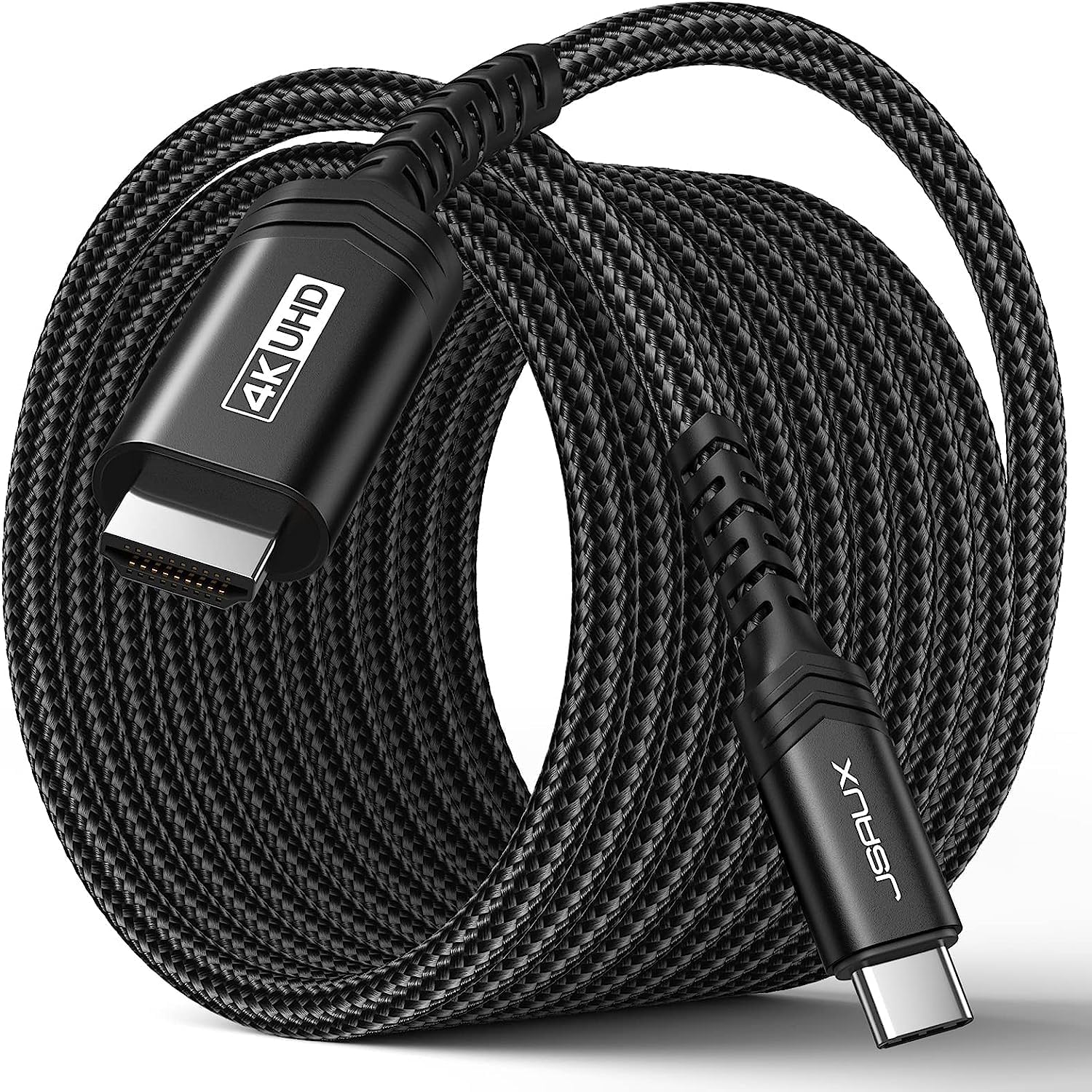 JSAUX USB C to HDMI Cable front view showing the premium aluminum alloy connectors.