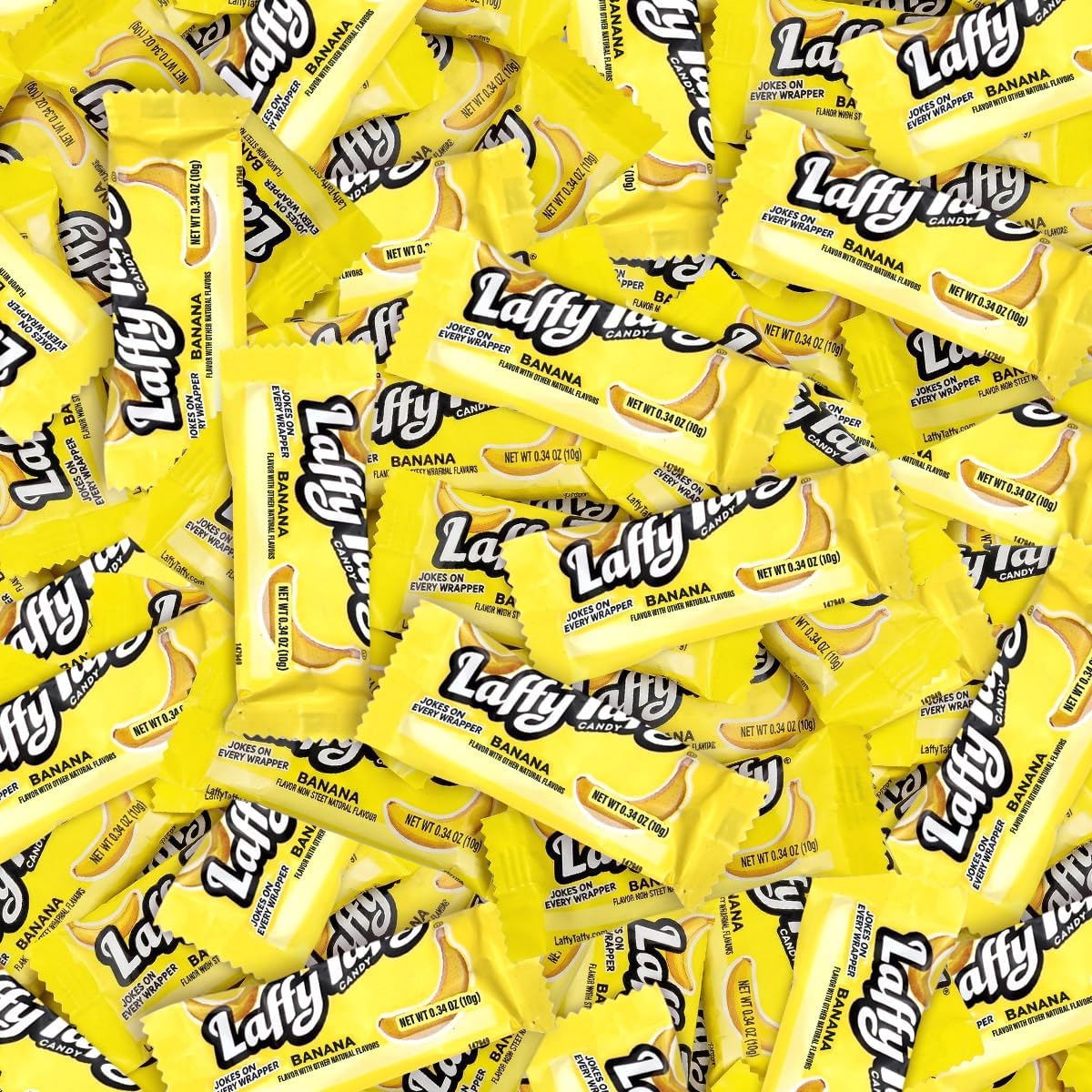 Close up of yellow banana chewy taffy candy wrapper detail and texture