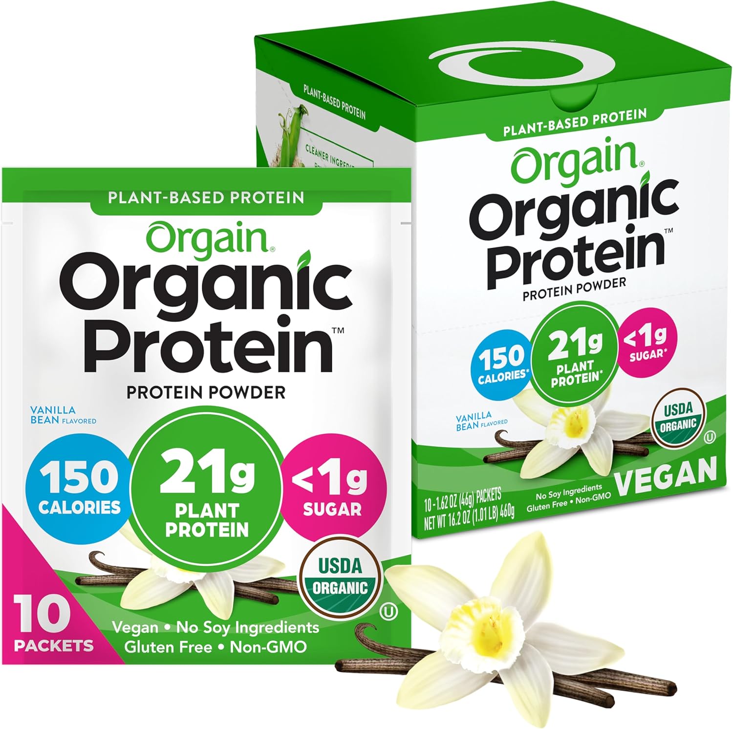 Orgain Organic Vegan Protein Powder Vanilla Bean box front view