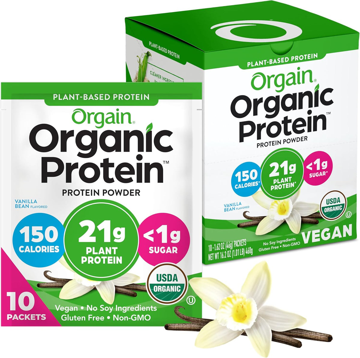 Orgain Organic Vegan Protein Powder Vanilla Bean box front view