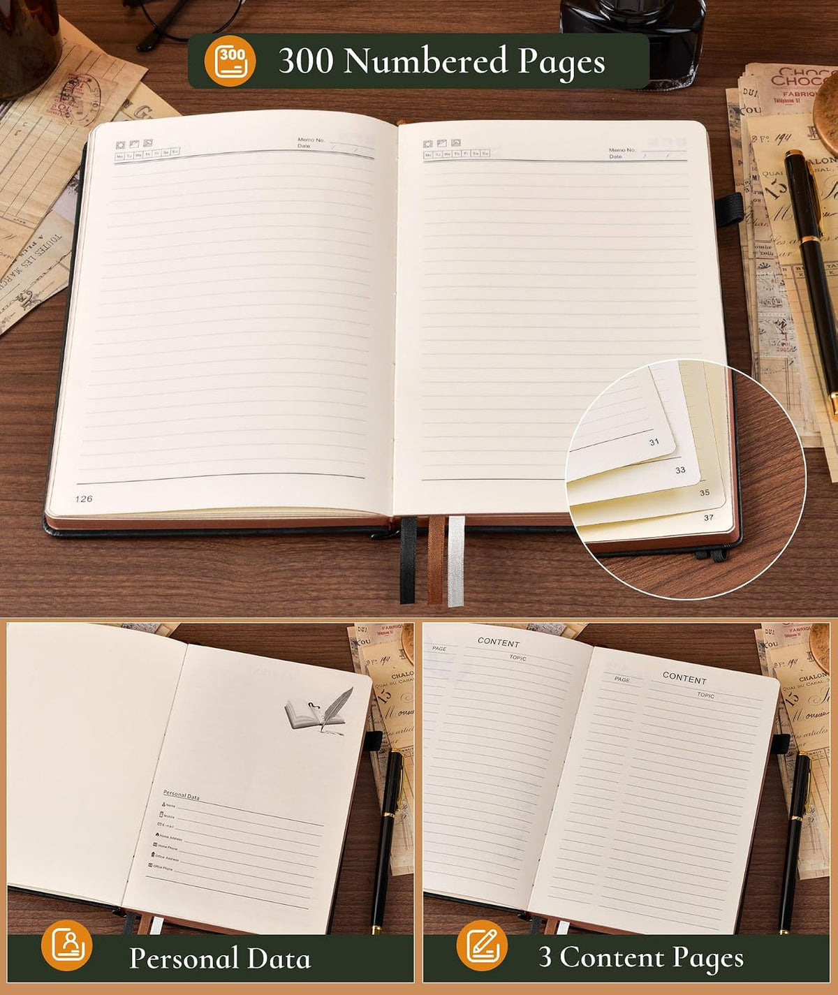 Paibas office notebook shown with colorful index sticky tabs
