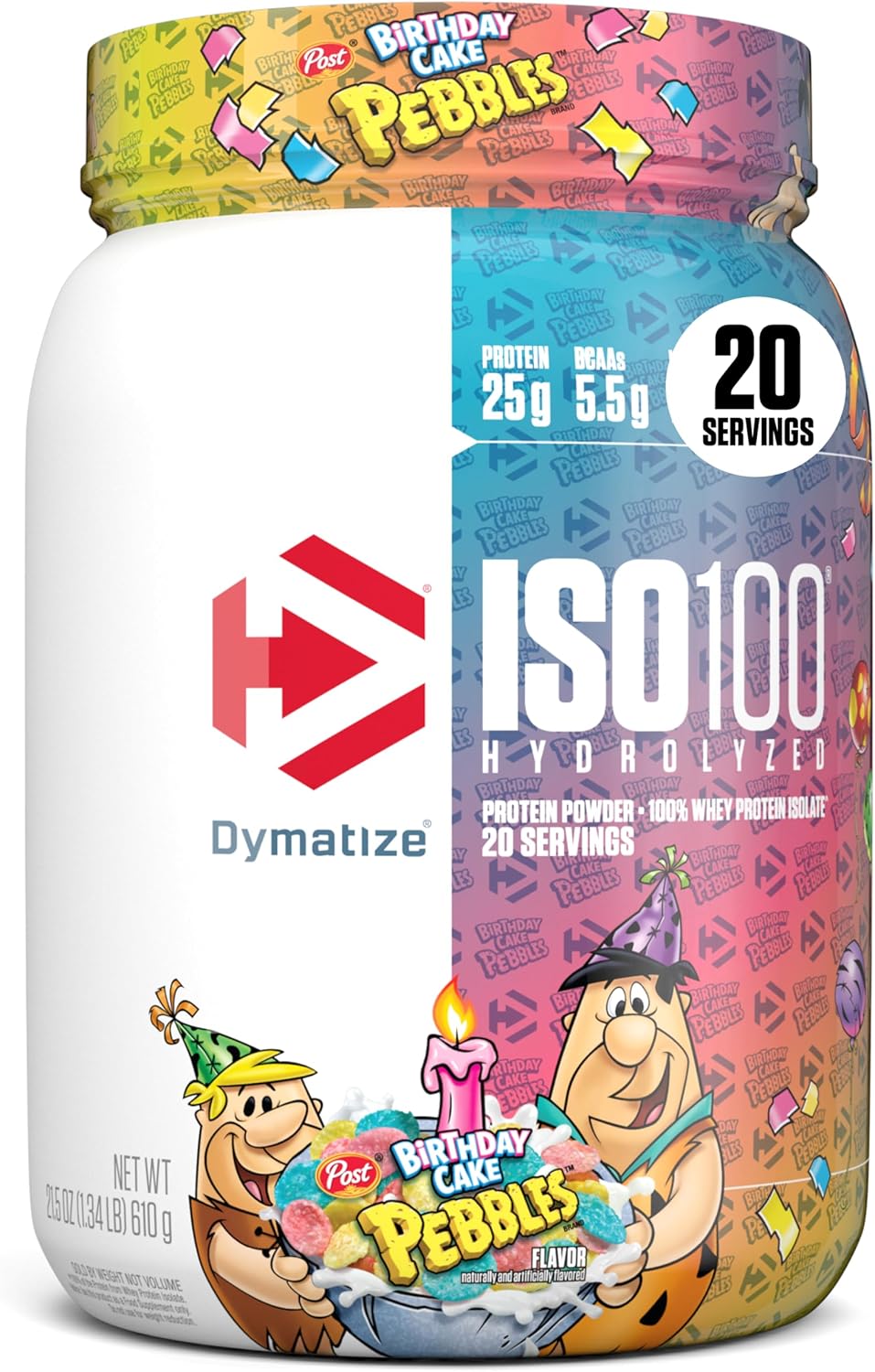 Dymatize ISO100 Birthday Cake Pebbles front view packaging