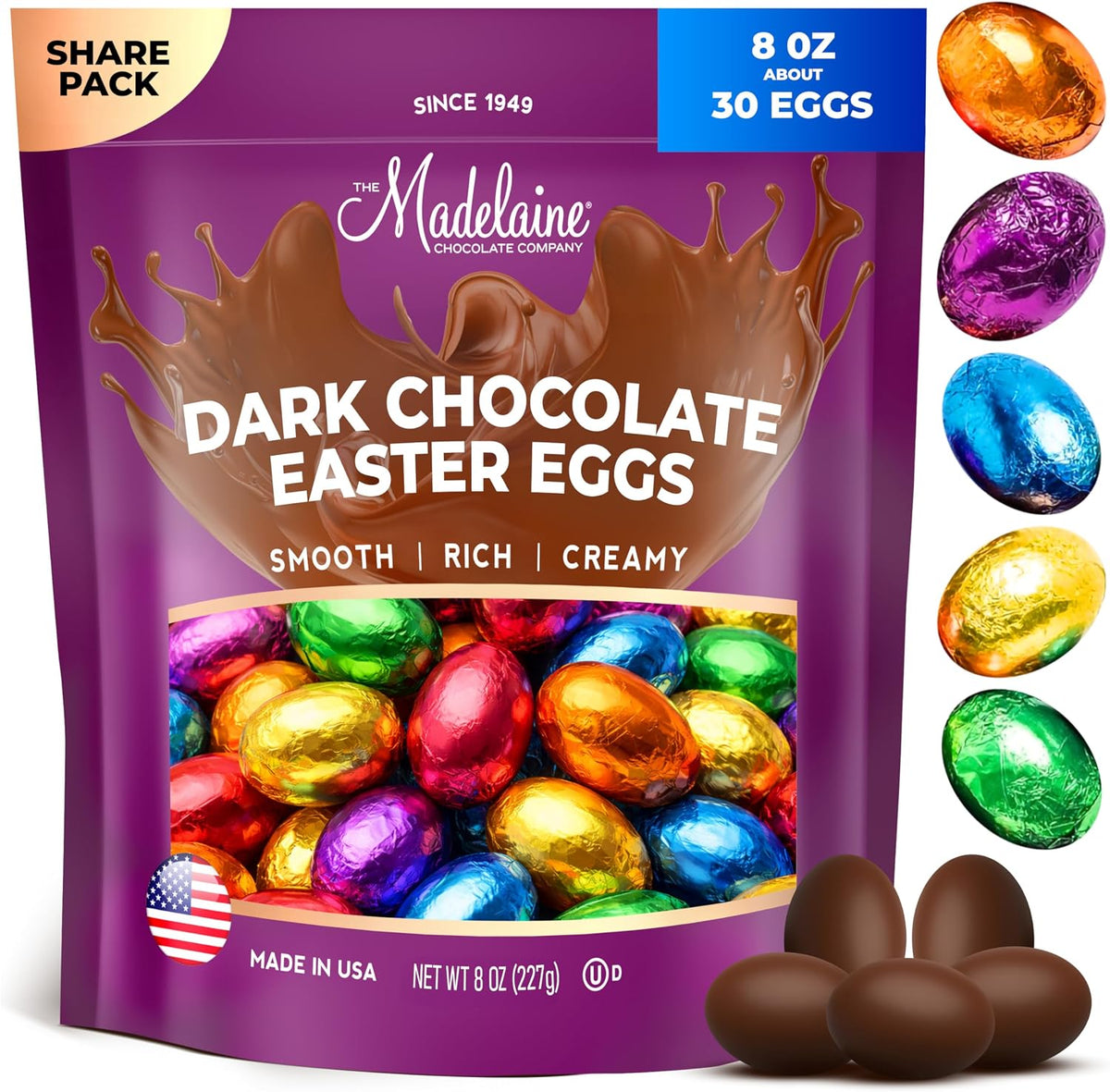Madelaine Chocolate Easter Eggs - Solid Milk Chocolate Easter Candy - 30 Individually Wrapped Mini Eggs for Easter Basket Stuffers - 8 oz - Image 9