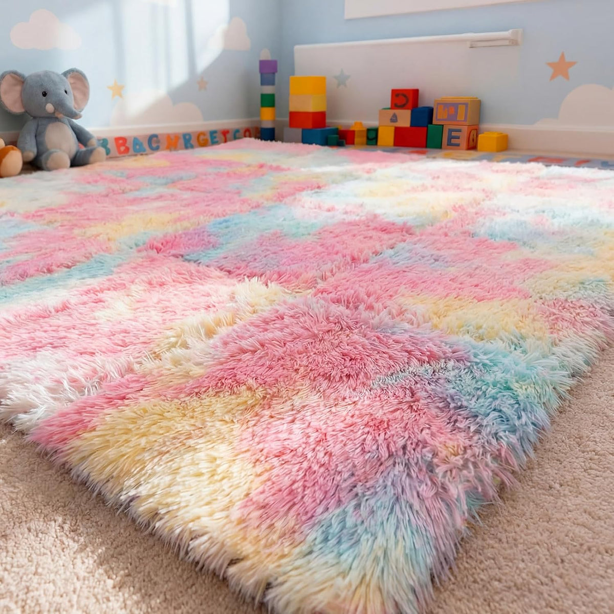 Maasechs pastel shaggy unicorn princess plush puzzle foam floor mat set