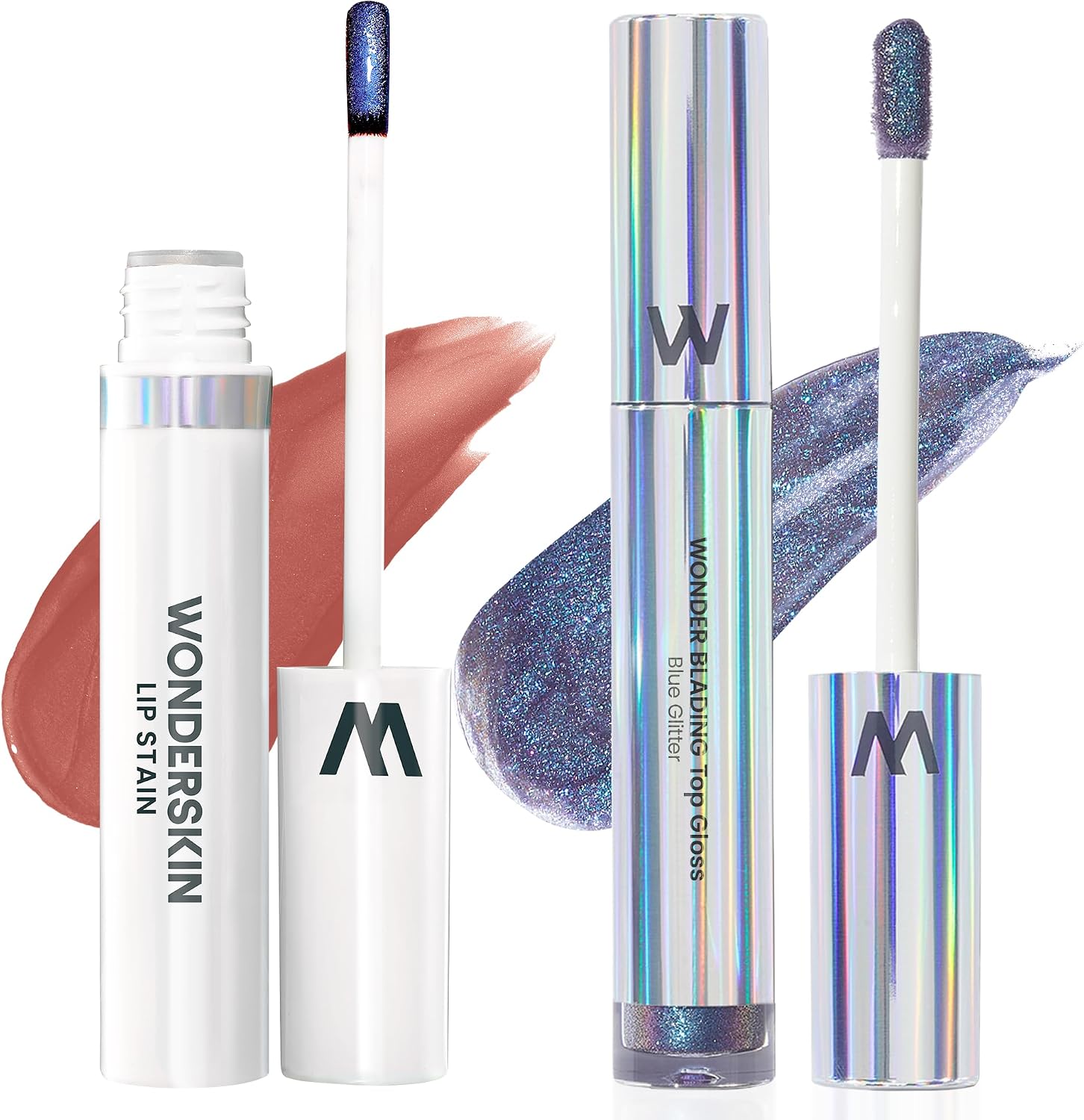 Wonderskin Wonder Blading Lip Stain Masque Lovely with Blue Glitter Gloss front view