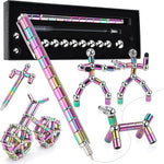 Puxmrko magnetic fidget pen rainbow color front view showcasing modular alloy rings assembled as a writing instrument