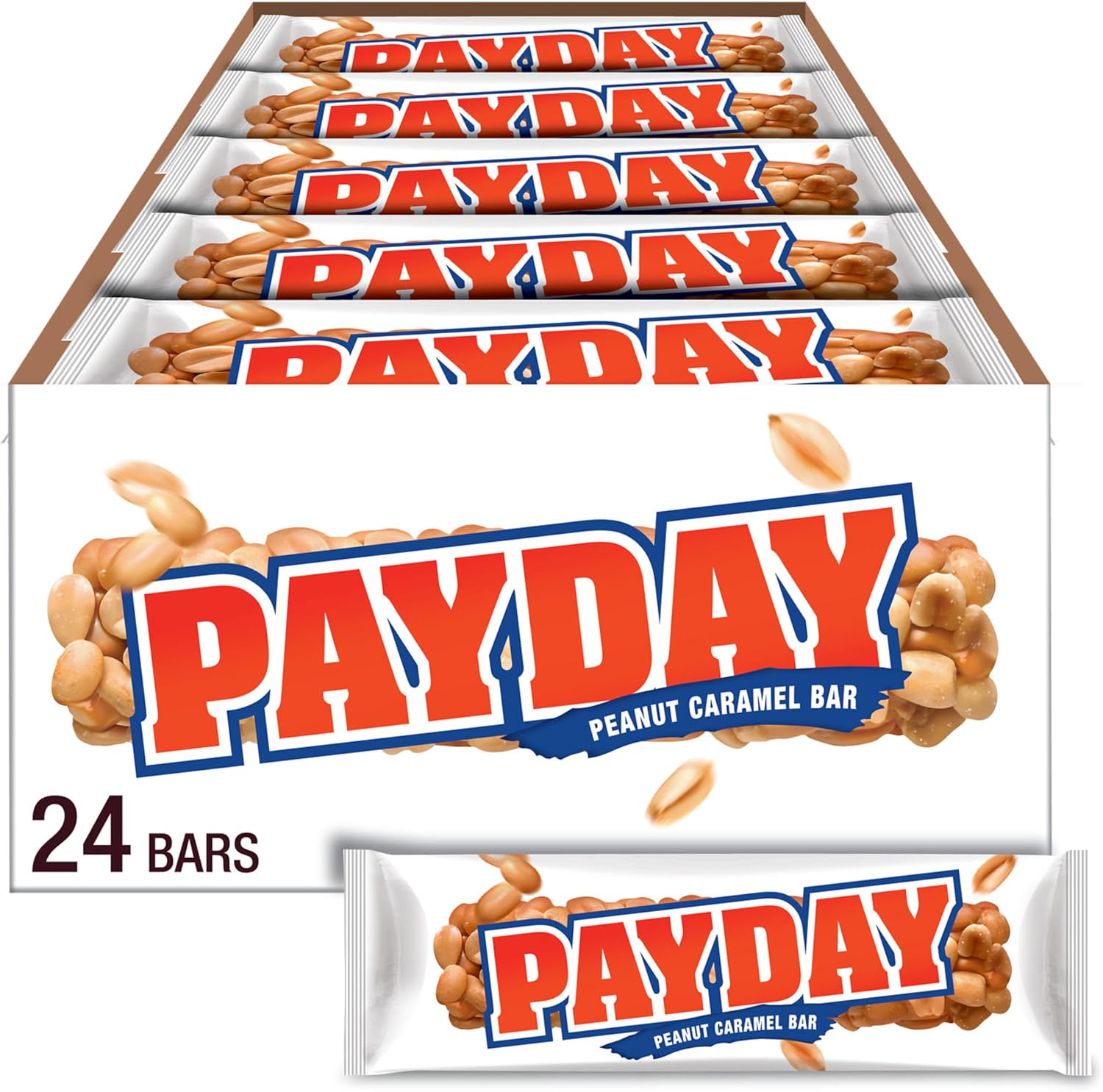 Payday Peanut Caramel Candy Bars 24 Count box front view