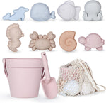 MarcZero 11 piece silicone beach toy set in pink with bucket and shovel