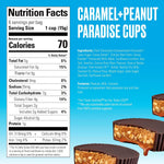 SkinnyDipped dark chocolate peanut butter and caramel cups package details highlighting gluten free features.