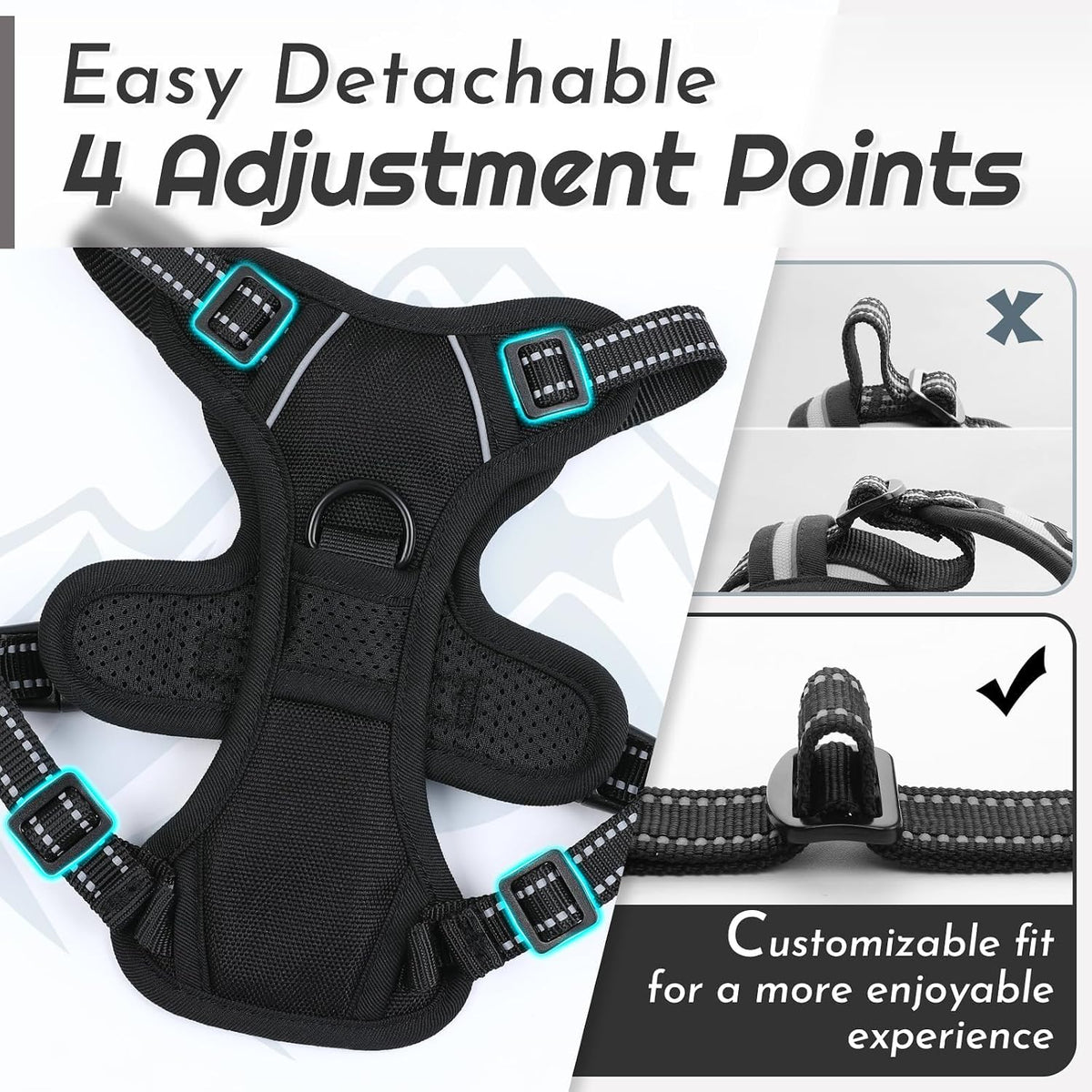 Eagloo Dog Harness for Small Dogs, No Pull Pet Vest with 2 Leash Clips | No Choke with Handle, Adjustable Comfort Fit, Reflective Strips, Easy Walking Control, Black, X-Small - Image 9