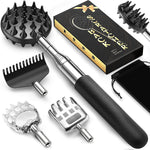Tukuos telescoping back scratcher set front view with five interchangeable heads