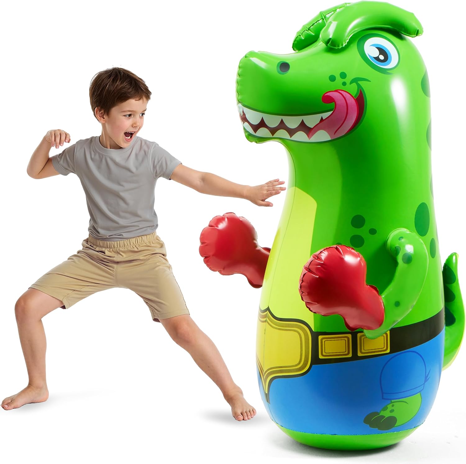 SYNCFUN Inflatable T-Rex Dinosaur Punching Bag front view