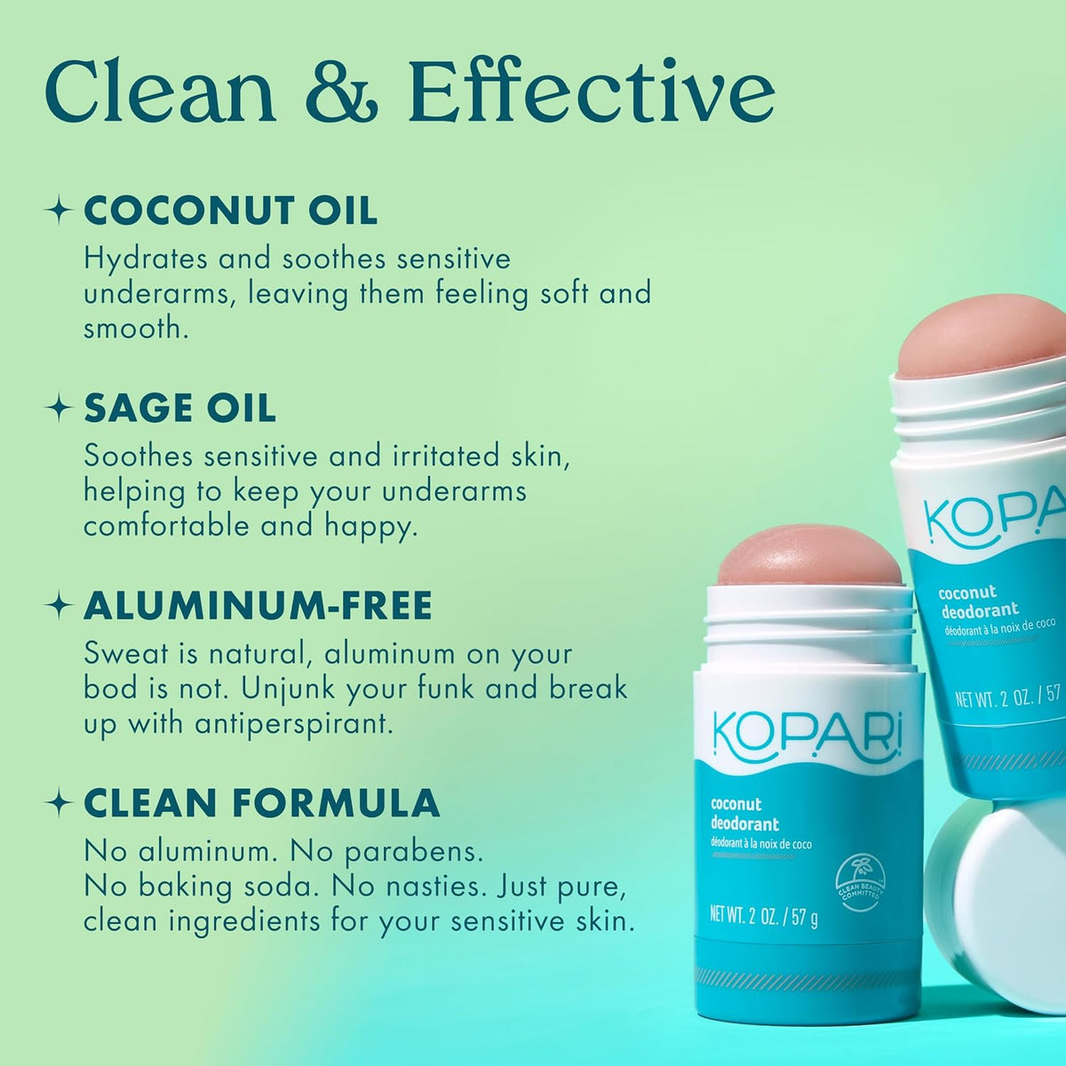 Kopari original coconut deodorant application texture showing smooth invisible glide