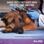 Close up of Pet MD dog and cat ear flush bottle label
