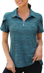 Viracy Womens Golf Polo Shirts 1/4 Zip Up Overlap Short Sleeve Quick Dry Workout Tops - Image 12