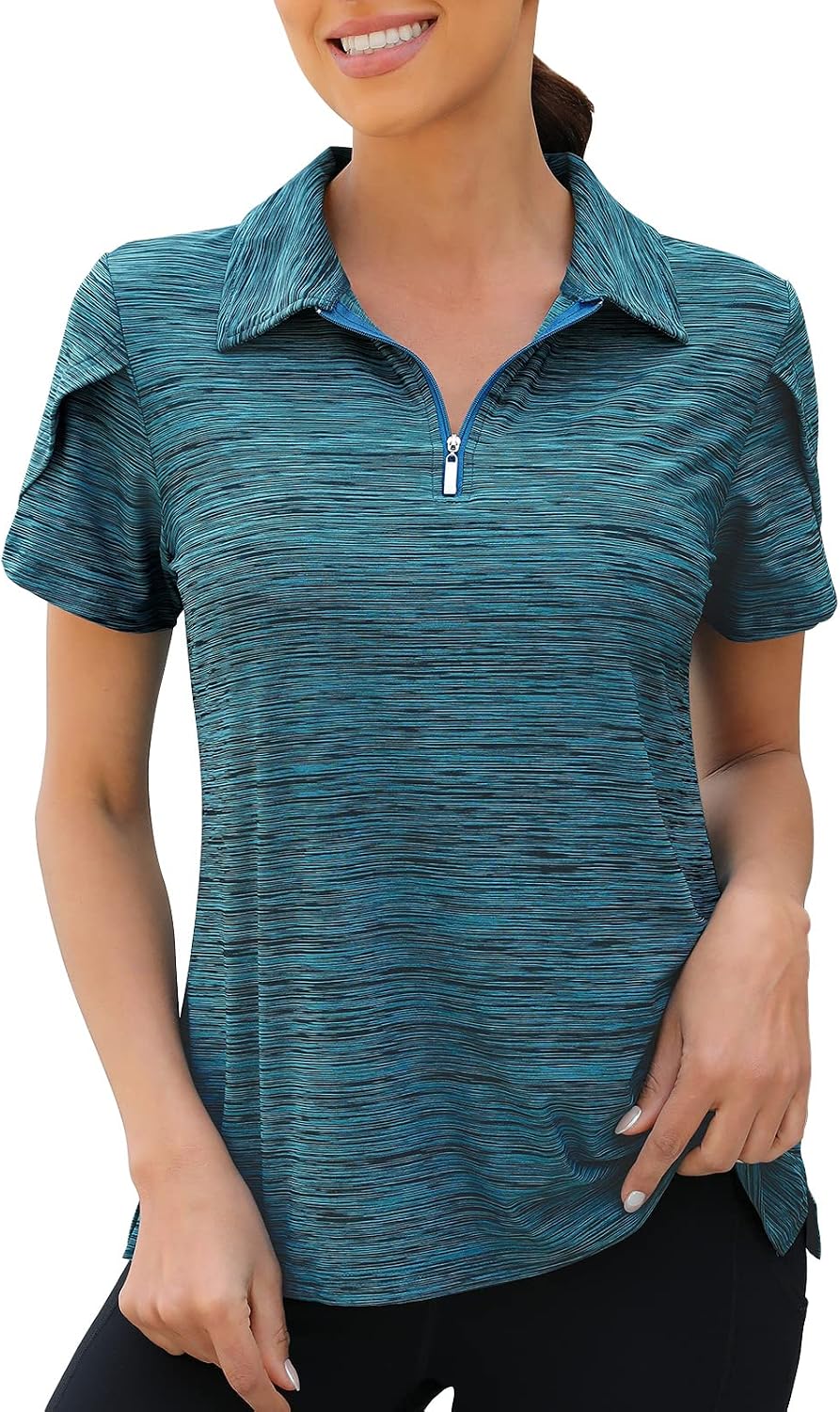 Viracy Womens Golf Polo Shirts 1/4 Zip Up Overlap Short Sleeve Quick Dry Workout Tops - Image 12