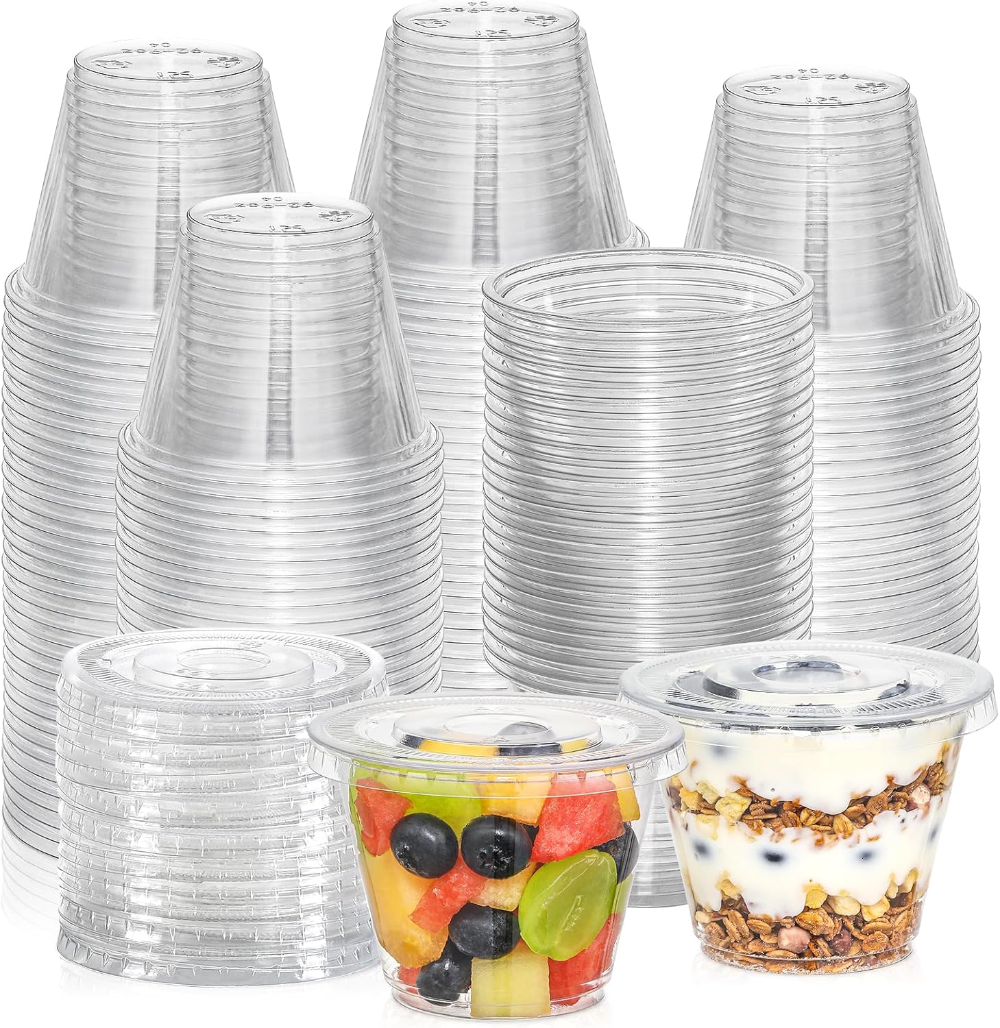 AOZITA Clear Plastic Dessert Cups 50 set front view for meal prep.