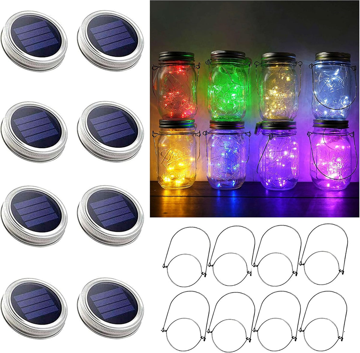 Cynzia 30LED solar mason jar lights front view