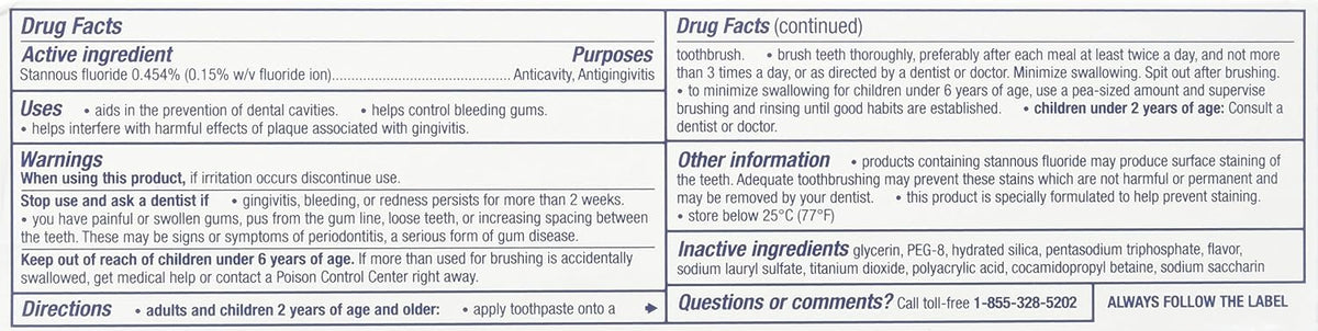 Two tubes of Parodontax Teeth Whitening daily fluoride toothpaste displayed together showing product details.