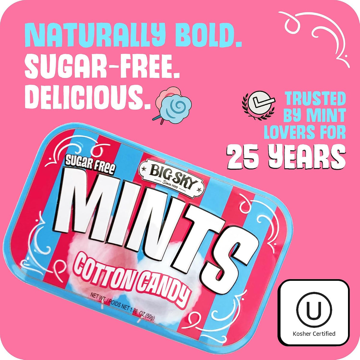 Nutrition and ingredient label on the back of the Big Sky mints container.