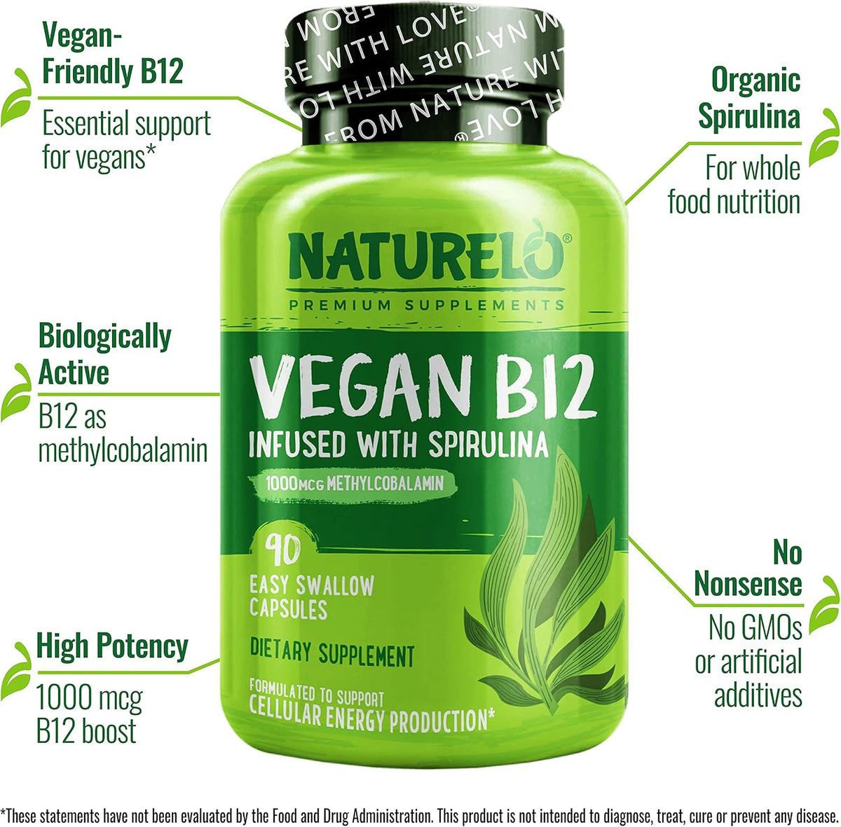 NATURELO premium plant-based vitamin supplements complete box and bottle set
