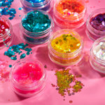 Moon Glitter chunky green cosmetic jar side profile