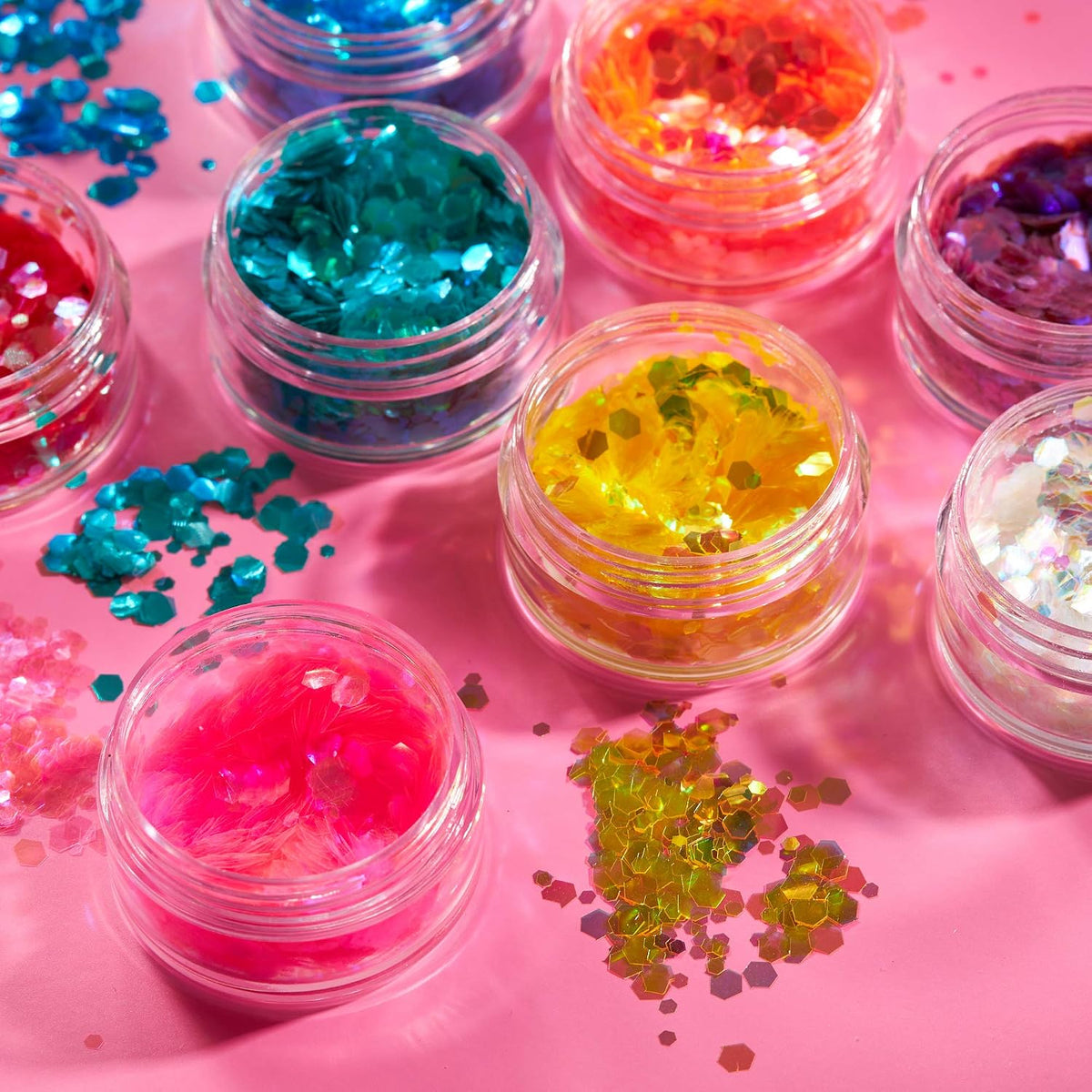 Moon Glitter chunky green cosmetic jar side profile