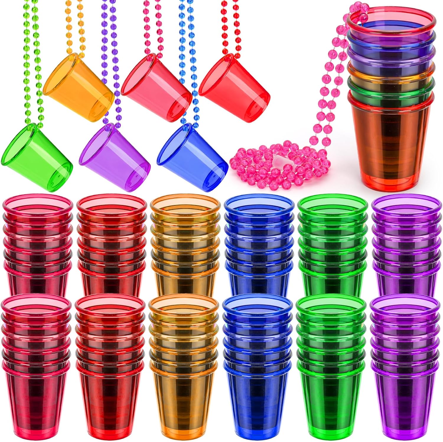 Cididu 36 Pack Shot Glass on Beaded Necklaces front view party favors