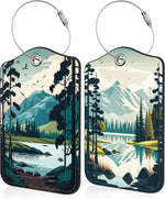 Vmumam mountain lake scenery leather luggage tag front view
